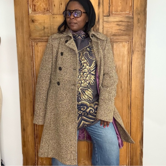 Guess Jackets & Blazers - 90s Guess tweed tan and brown double breasted coat